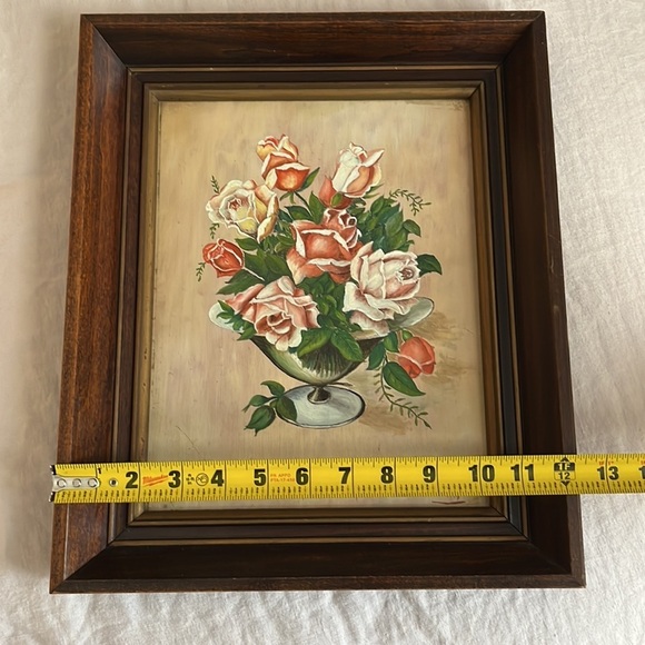 Vintage Oil Painting c1947 Bouquet of Roses in Wooden Frame Signed - Picture 11 of 14